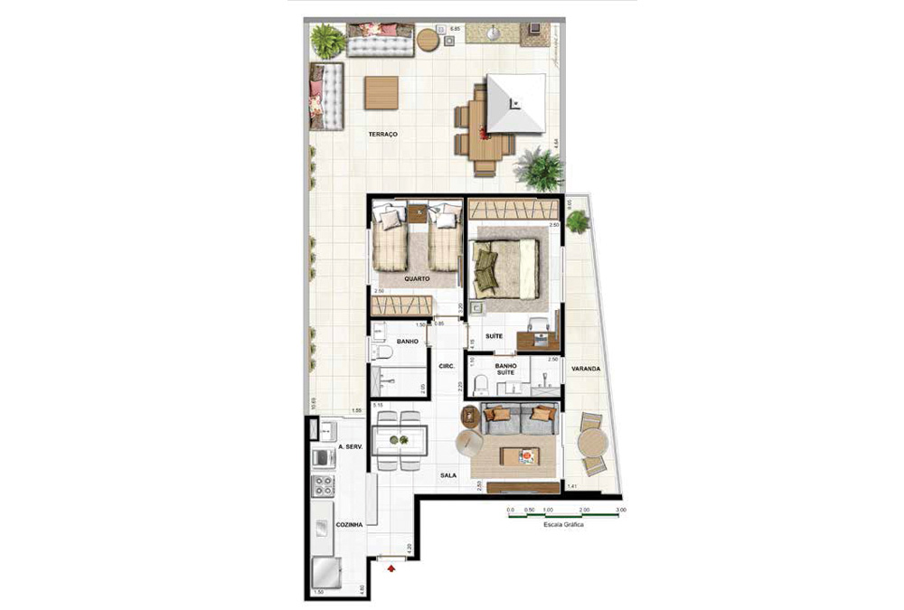 2 quartos (1 suíte) 106,46m2