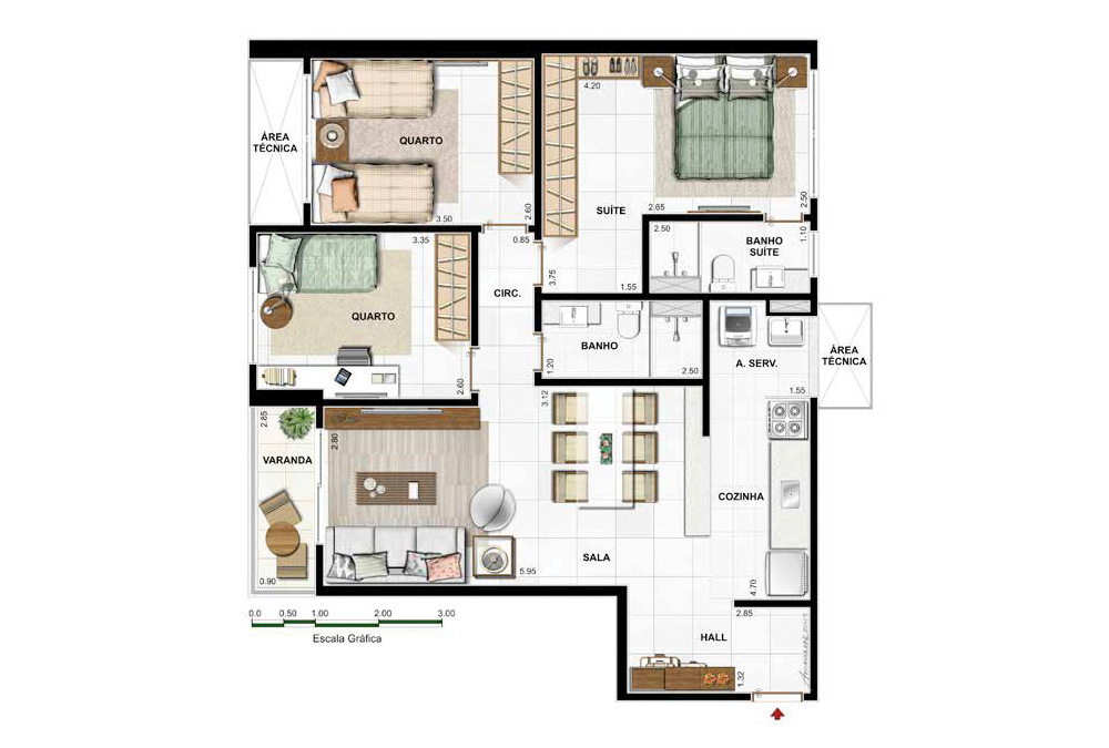 3 quartos (1 suíte) 81,50m2